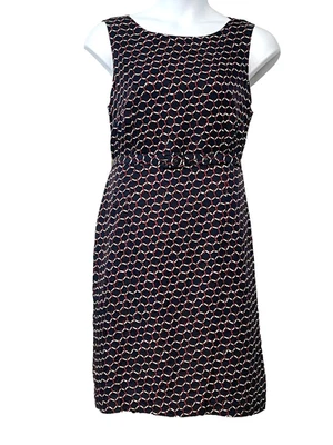 Talbots Sz 16 Short Sheath Dress w/Belt Equestrian Chain Print Navy & Red Silk - Image 1 of 4