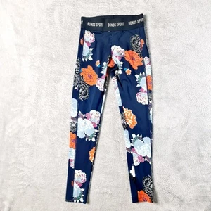 Bonds Sport Size S Navy Blue Rose Floral 3/4 Stretch Activewear Leggings Pants - Picture 1 of 11