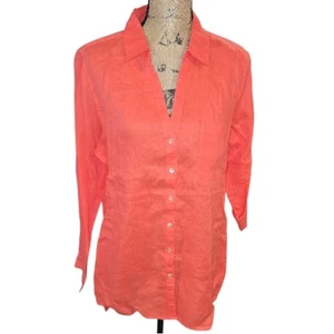 Sigrid Olsen 100% Linen Vibrant Coral Button-Down Shirt Tunic Size Large New - Picture 1 of 9