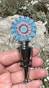 Antica Murrina Veneziana Wine Stopper Millefiori In Box Vintage Blue Floral - Picture 1 of 18