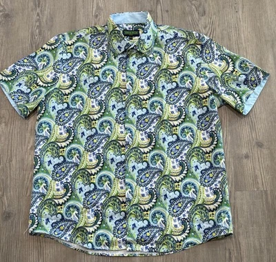 Inserch Icon Men's Bright Colorful Paisley Linen Blend Short Sleeve Shirt 2XL - Image 1 of 4