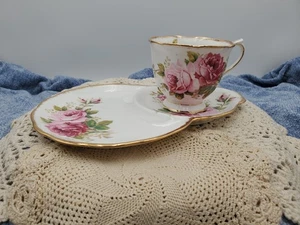 Vintage Royal Albert American Beauty Bone China Tennis Set Pink Rose 22K Gold - Bild 1 von 12