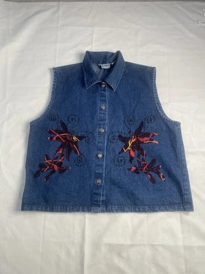 Chaleco vaquero bordado vintage M Shelly & Arnold azul y rojo Foto 1 de 4
