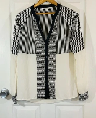Blusa/camisa Shelby para mujer Diane von Furstenberg DVF talla 8 seda negra y crema Foto 1 de 4