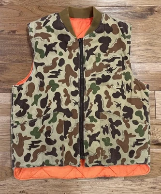 BOB ALLEN Ducks Unlimited Vintage 70s Reversible Camo Orange Hunting Vest Large - Image 1 of 4