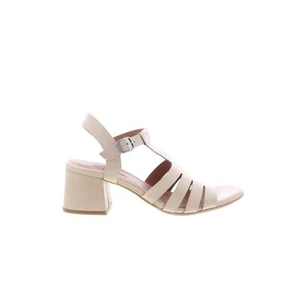 Miz Mooz Boardwalk Womens Beige Leather Hook & Loop Heeled Sandals Shoes - Picture 1 of 8