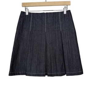Anna Sui Size 6 Dark Denim Wash Wide Pleated Skirt Cotton Stretch Zippered - Picture 1 of 8