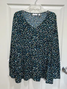 SUSAN GRAVER Liquid Knit Tunic Top Women 2X Abstract Multicolor Long Sleeve Cuff - Picture 1 of 7