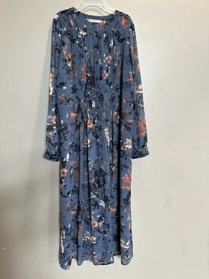 Wayward Fancies eShakti Pintuck Pleat Floral Georgette Dress Maxi XL Womens - Image 1 of 3