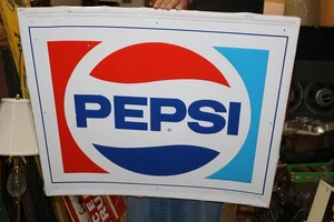 Large Original 30"x27" Vintage 1983 Pepsi Cola Soda Pop Embossed Metal Sign - Picture 1 of 3