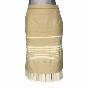 Piazza Sempione Italy 42 SM Beige Cream Ruffle Hem Stretch Below Knee Romantic - Picture 1 of 9