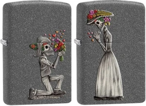 Set 2 Feuerzeug ZIPPO Neu - Skelette Liebespaar (Schädel) Petrol, Sturm - Bild 1 von 4