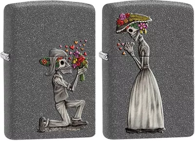 SET DE 2 BRIQUETS ZIPPO NEUFS - SQUELETTES AMOUREUX ( Skull ) Essence , Tempete