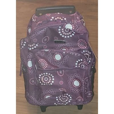 Mochila con ruedas Rockland púrpura perla bolsillo frontal doble asa 17 pulgadas Foto 1 de 4