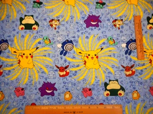Vintage Fabric By Half-Yard Pokemon Pikachu Eevee on Blue 1995-96-98 Cotton B - Picture 1 of 2
