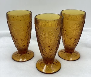 Indiana Glass Co.~Amber~Tiara~Sandwich~Footed Tumblers~Set Of 3~Pre-owned - Picture 1 of 5