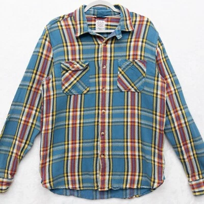 Camisa de franela con botones LS CO. azul a cuadros multicolor para hombre talla mediana Foto 1 de 4