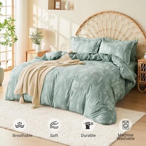 MUXHOMO Full Comforter Set, Sage Green Elegant Floral Print Bed in a Bag 7 Piece - Picture 1 of 16