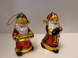 Metallic Santa Claus Ceramic Ornament Set happy face playing instruments Vintage - Picture 1 of 4