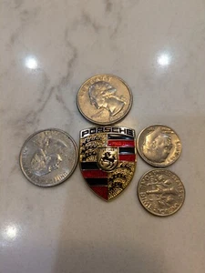 Porsche Emblem Gold Metal Badge  914 Carrera 911 944 Boxster 928 Turbo 924s 968  - Picture 1 of 4