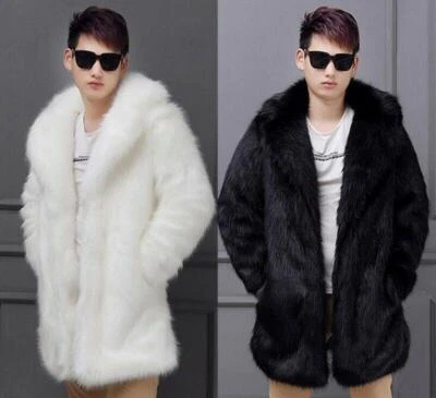 Luxury Winter Mens Thicken Mid Long Fur Coat faux Fox Fur Parkas Overcoat Trench - Image 1 of 4