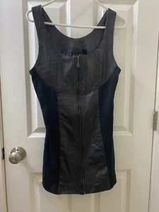 Hot LEATHERS JUMPER SLEEVELESS ZIP UP TUNIC BLACK DRESS Women Size M - Picture 1 of 11
