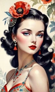 Vintage Art Deco Beauty #10 - 6x10 Quilt or Craft Cotton Fabric Block - Picture 1 of 1