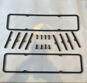 Cubierta de válvula SBC JUNTAS NÚCLEO DE ACERO DE GOMA + PERNOS DE GRADO 8 + ESPARCIDORES LARGOS NEGROS - Imagen 1 de 10