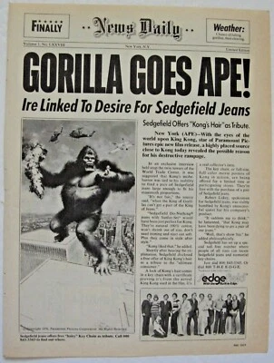 复古 Sedgefield 牛仔裤印花广告 1976 King Kong Gorilla Goes Ape — 第 1/4 张图片