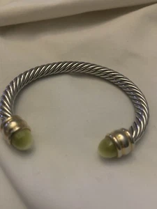 Stainless Steel 2 Tone Peridot Cable Cuff Bangle Bracelet - Bild 1 von 6