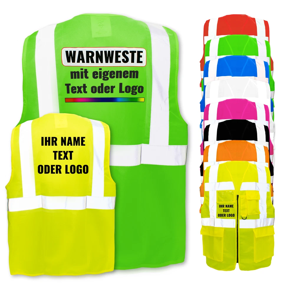 Warnweste mit Reißverschluss und Taschen * Aufdruck mit Logo selbst gestalten