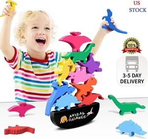 FFTROC Montessori Dinosaur Toys for 2 3 4 Year Old Boys - Wooden Stacking Dinosa - Picture 1 of 7