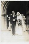 Vintage Old Wedding Photograph Bride Groom Posy Flowers Church Entrance 1920's