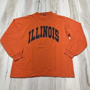 Vintage 90s University Of Illinois Script Logo Long Sleeve T Shirt Large Orange - Picture 1 of 6