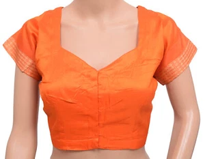 Sushila Vintage Orange Stitched Sari Blouse 100% Pure Silk Woven Size 42" Choli - Picture 1 of 6