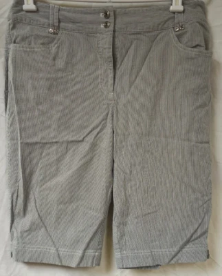 Pantalones Cortos Rafaella Mujer 14 Azul Blanco Pin Rayas Botón Bermudas Capri 34x14 Foto 1 de 4