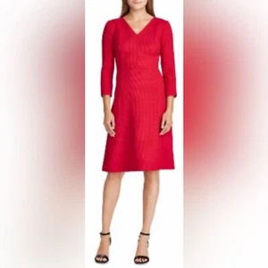 Lauren Ralph Lauren Größe 10 zierlich rot 3/4-Ärmel V-Ausschnitt Etuikleid Reißverschluss hinten - Bild 1 von 15