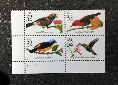 1998USA #3222-3225 32c Tropical Birds - Plate Block of 4  Mint - Image 1 of 2