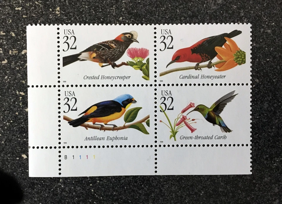 1998USA #3222-3225 32c Tropical Birds - Plate Block of 4  Mint - Image 1 of 2