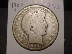 1907-S BARBER HALF G VG NICE ORIGINAL POPULAR BETTER DATE SHIPS FREE - Picture 1 of 2