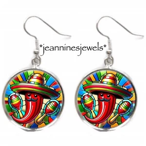 Chili Pepper EARRINGS Silver Charm Dangle Mexican Fiesta Cinco De Mayo Gift - Picture 1 of 12