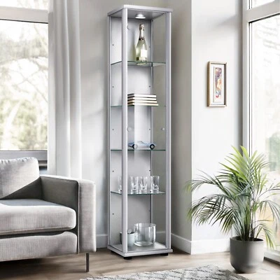 K-Möbel Glasvitrine in Silber (176x37x33 cm); Regal Schrank ESG Sammlervitrine - Bild 1 von 4