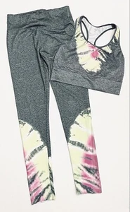 Girls Justice sz 14 active leggings and matching Sports Bra Size 36 Tie Dye Gray - Picture 1 of 9