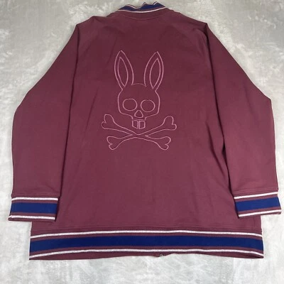 Jaqueta de atletismo Psycho Bunny masculina tamanho 3xl Eaton zíper completo marrom vermelho/azul algodão - Imagem 1 de 4