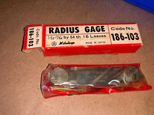 Mitutoyo 186-103, Radius Gage Set, 16 Pairs of Leaves 1/32" - 17/64" - Picture 1 of 2