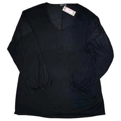 Camiseta Top Boohoo Mujer Talla 20 Plus Gran Tamaño Cuello en V Básica Negra Nueva con Etiquetas Cápsula Foto 1 de 4