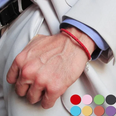Bracciale Rosso Portafortuna corda cuoio intrecciato da Uomo Donna braccialetto - Immagine 1 di 4