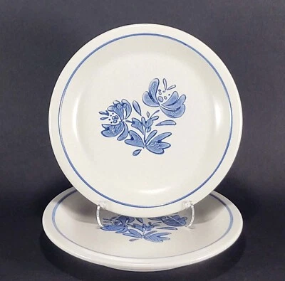 Pfaltzgraff Yorktowne Salad Plates Folk Art Style Blue Floral 6 7/8" Set of 2 - Image 1 of 4