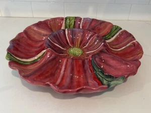 Tracy Porter Corvina Floral Chip & Dip Platter Dish Tray 15” Pink Green Flower - Picture 1 of 6