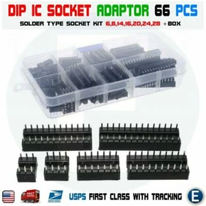 66pcs DIP IC Socket Adaptor Solder Type Socket Kit 6 8 14 16 18 20 24 28 Pin - Picture 1 of 9